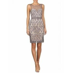 Francescas Dress Womens Size Medium Gray‎ Lace Lining Mini Cocktail Sleeve